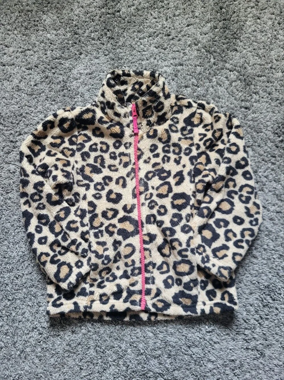 The Children Place Place Girls' Leopard Sherpa Jacket with Pink Zipper Size 4T